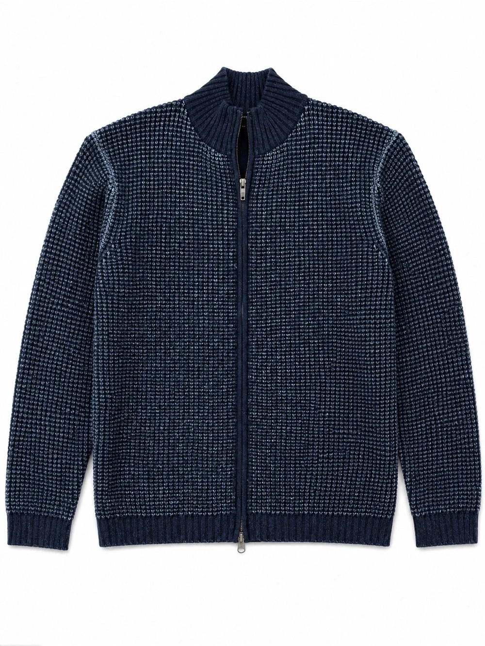 Autumn Cashmere XL Waffle Knit Full Zip Cashmere Blend Sweater Jacket Navy Bl